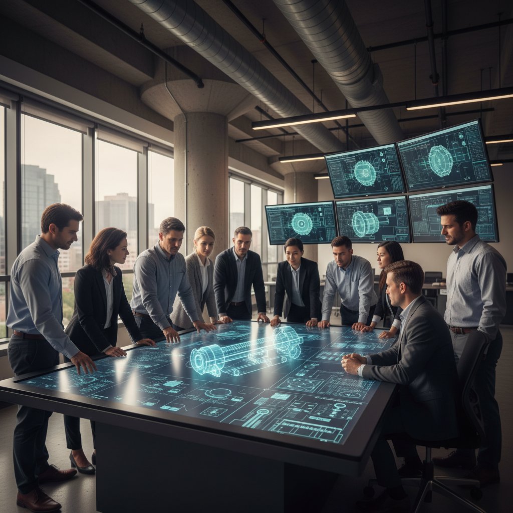 Инженери и технически специалисти по време на обучение в модерна учебна зала